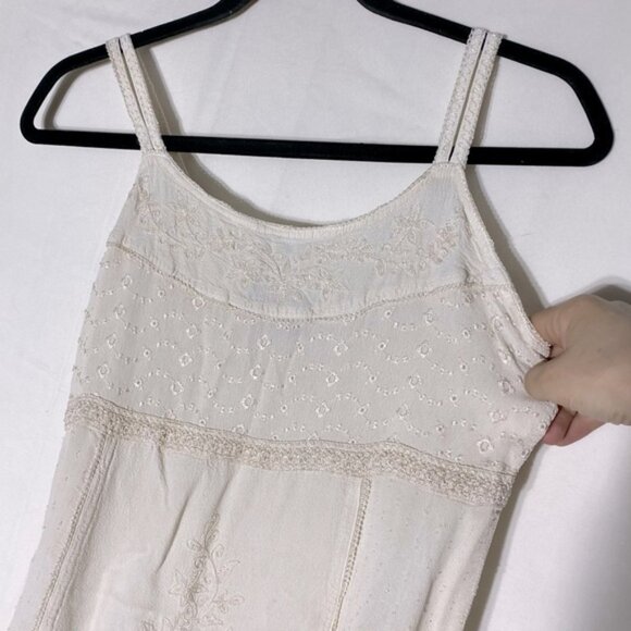 Vintage Y2K Meadow Lane Cream Embroidered Babydoll Spaghetti Strap Tank Top M - Picture 7 of 13